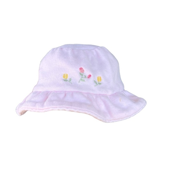 VTG Gymboree Newborn 1998 Pink Tulip Soft Knit Bucket Hat Embroidered Bow GUC - Picture 1 of 7